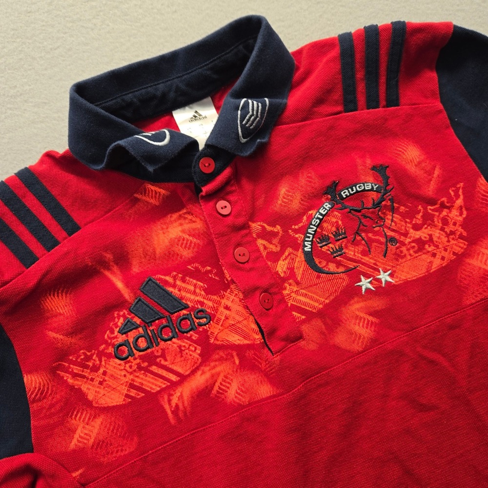 Adidas Munster Rugby Polo Shirt Mens Small Red Navy Blue Short Sleeve Jersey